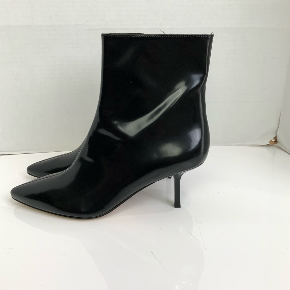 New Ann Taylor Sz 11 Shiny Black Leather Sculptural Heel Sleek Booties Boots - Picture 5 of 11